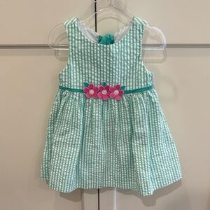 Florence Eiseman Green Seersucker Dress w/ Pink Floral Detail – Girls 2T